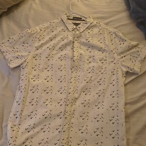 Cactus White Short Sleeve Shirt with Black Pattern
